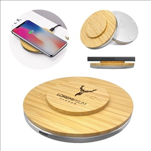 Bamboo & Aluminum 15W Fast Wireless Charger with Convex Design